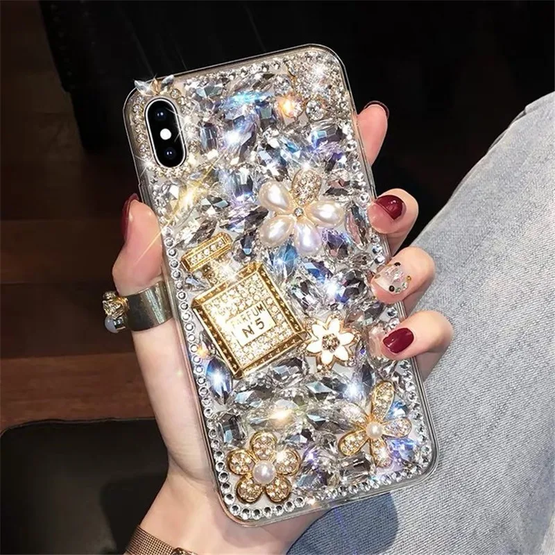 Роскошный блестящий чехол со стразами и цветами для iPhone 13 11 Pro MAX X XS XR 6S 7 8 Plus SE2 12