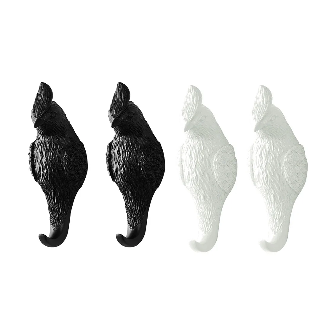 

4Pcs Creative Parrot Shaped Door Hook Coat Clothes Hanging Hooks For Hanging Clothes Hat Scarf Key Wall Decoration-White + Black