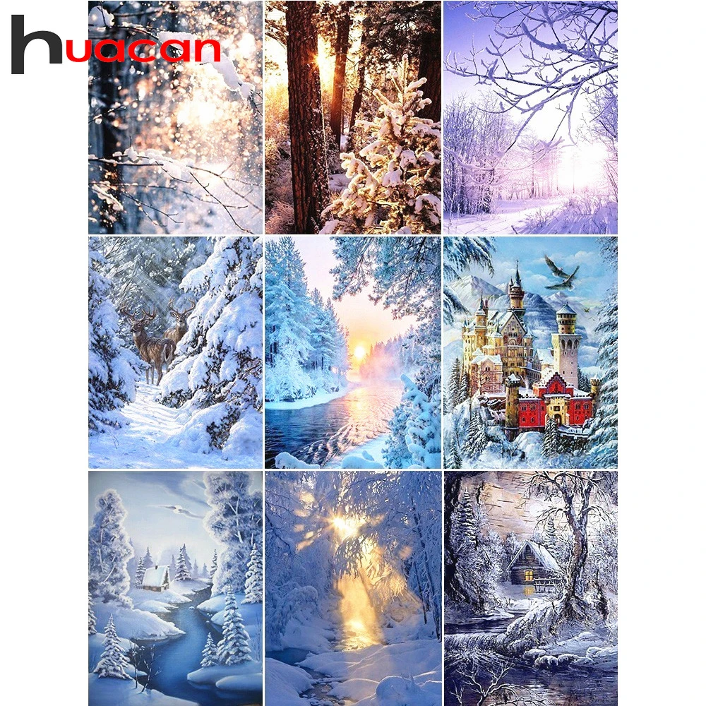 

Huacan Full Square Diamond Embroidery Sale Winter Landscape Diamond Mosaic Snow Scenery Diamond Painting Cross Stitch Rhinestone