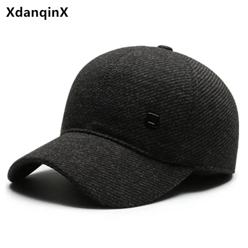 

XdanqinX New Winter Men's Earmuffs Hat Thick Warm Baseball Caps For Men Adjustable Size Brand Tongue Cap Dad's Hats Snapback Cap