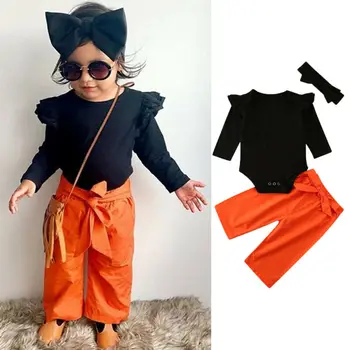 

0-18 Months Newborn Baby Girl Clothes Long Sleeve Black Romper Orange Long Pants Outfits Autumn Baby Girls Clothing Toddler Set