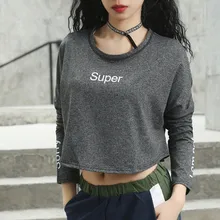 CretKoav с буквенным принтом женские футболки для йоги фитнес с длинными рукавами тренировки тренажерный зал укороченный Топ свободный бег быстросохнущая Спортивная футболка