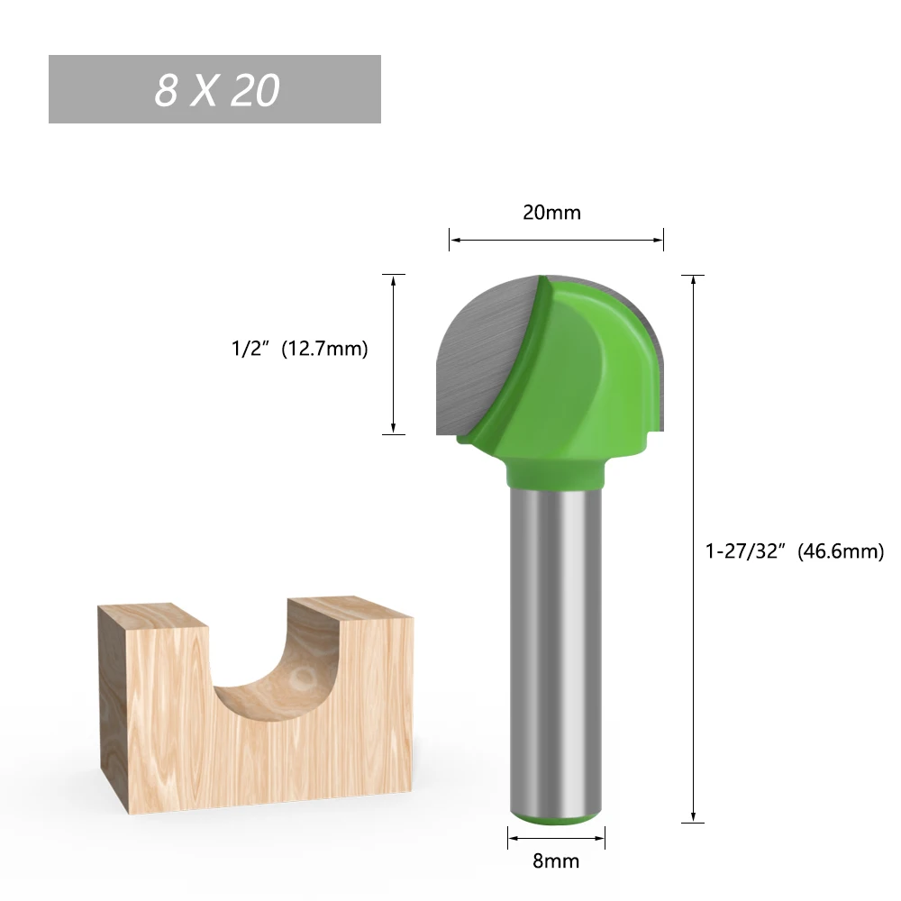 LA VIE 1pc 8mm Shank Ball Nose End Mill Round Nose Cove CNC Milling Bit Radius Core Box Solid Carbide Router Bit Tools