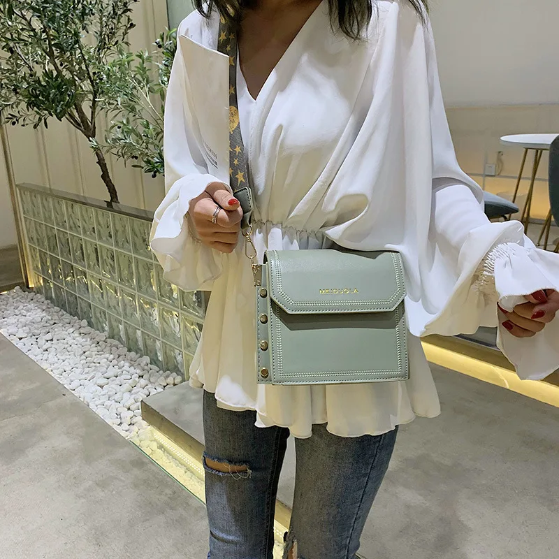

2019 Summer New Style Trend WOMEN'S Bag Fashion Wide Strap Square Sling Bag CHIC Simple One-Shoulder Versatile Shoulder Bag