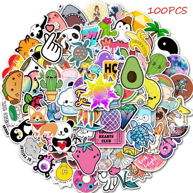 100 Pcs Animaux Autocollants, Trucs Mignons pour Enfants, Autocollants  Kawaii Imperméables en Vinyle pour Bouteilles d'Eau