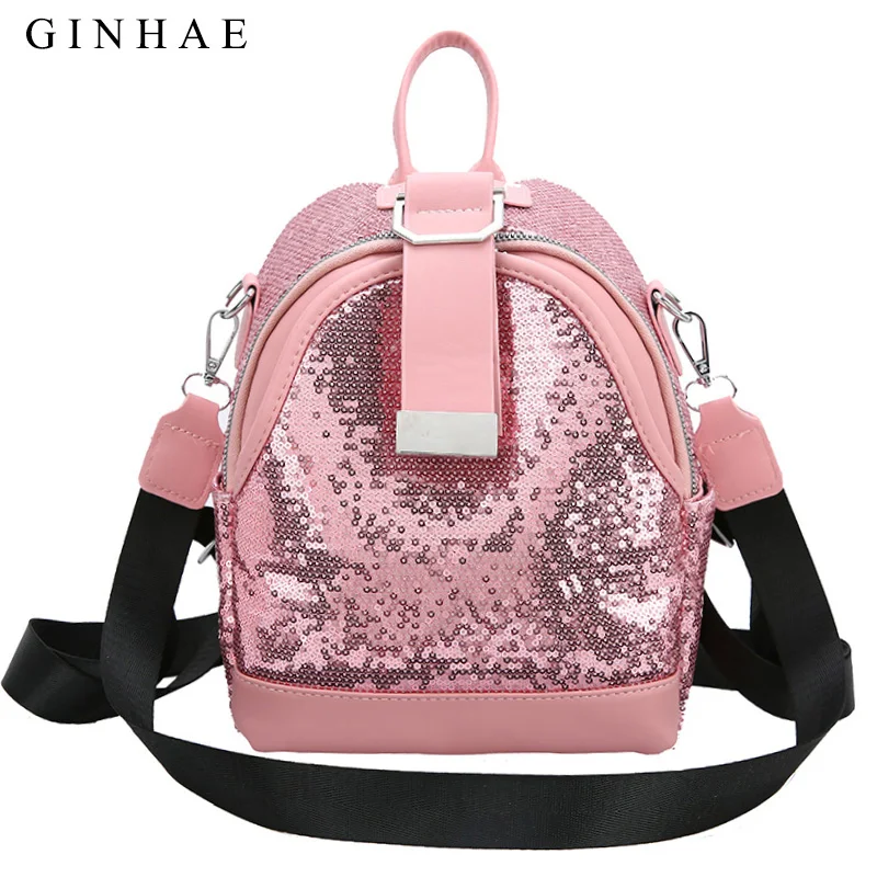 

Sequins Women Backpack High Quality Pu Leather Shoulder Bag Rivet Travel Bolsa Rucksacks Fashion Mochilas Mujer 2021