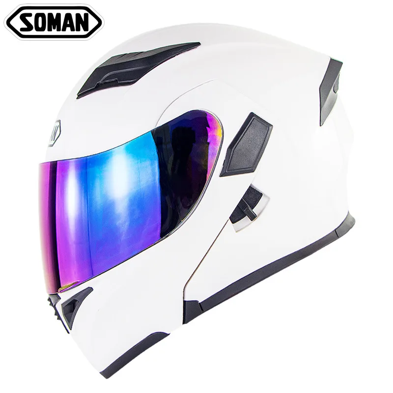 

Soman Motorcycle Helmet Double Lens Helmet Modular Helmet Full Helmet Men And Women Four Seasons Locomotive Safety Helmet with C