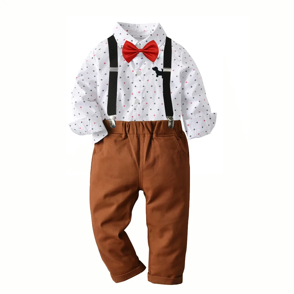 Комплект одежды для детей, одежда для мальчиков 2-8 лет, весенне-осенняя рубашка для мальчиков, штаны, комбинезон с бантом, детские спортивные костюмы, новинка года
