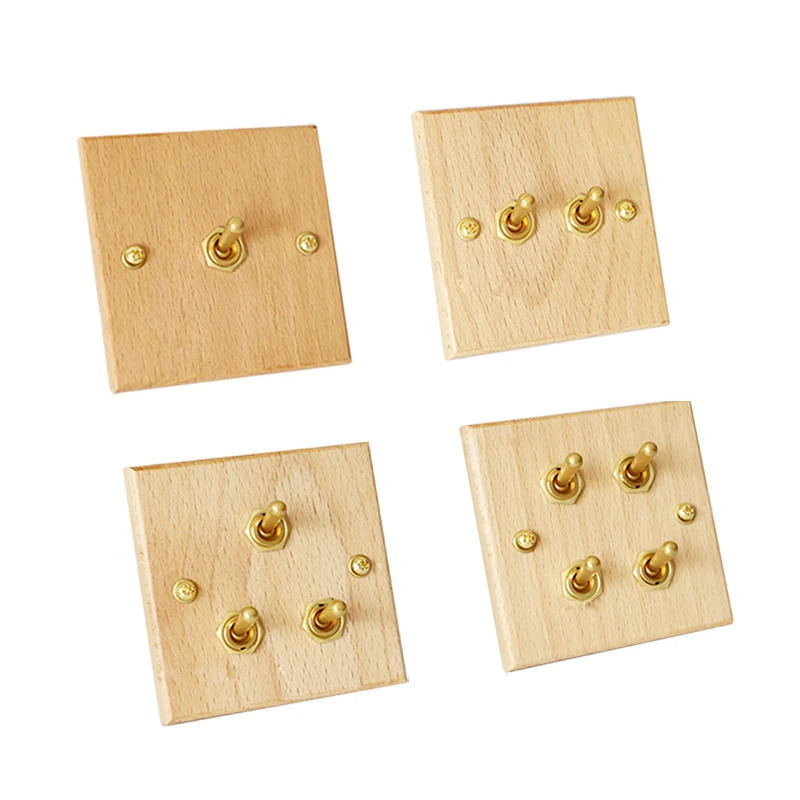 86 Type Wall Light Toggle Switch Solid Wood Brass Lever 2 Way 1 4 Gang ...
