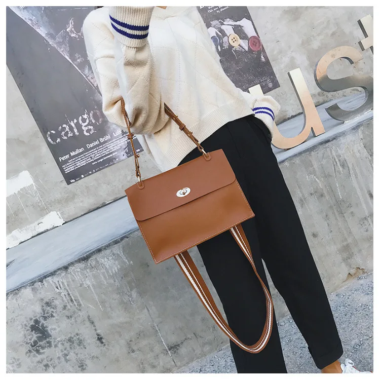 2019 Woman Briefcase Bag Leather Handbags Ladies Vintage PU Shoulder Bag Crossbody Satchels Office Document Bag Wide strap Purse (12)