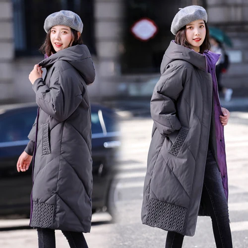 

2019 Winter Korean Middle Aged Women Mother Long Coats And Down Parkas With Hooded Pocket Oversize Plus Size 5xl Fashion Designs