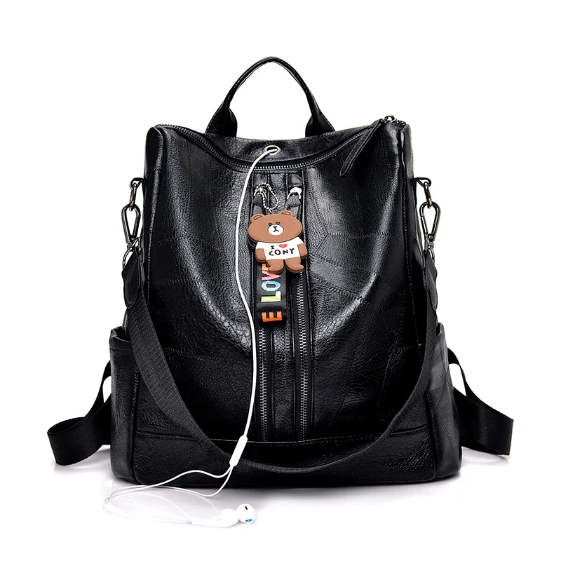 Новые рюкзаки для женщин высококачественный Молодежный кожаный рюкзак для девочек-подростков модная женская школьная сумка через плечо Mochila - Цвет: black