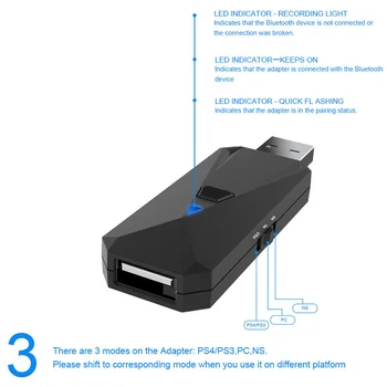 

ABS Stable Press Button Gamepad Converter Joystick Adapter LED Indicator Durable Mini Wired Bluetooth For PS 4 For Switch