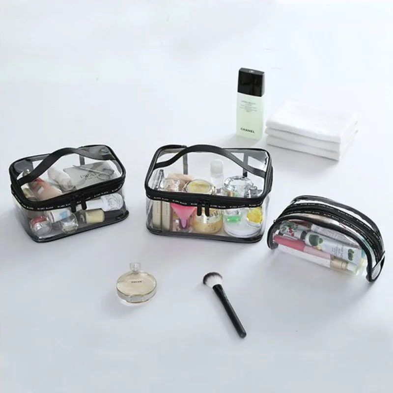 Portable Women Transparent PVC Cosmetic Bag Zipper Travel Makeup Beauty Wash Organizer Toiletry Storage Kit Large Make Up Case