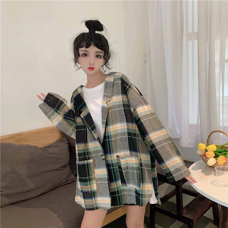 Цена+ 5 осеннее и зимнее женское платье~ корейский стиль Harajuku BF ретро плед тонкий хлопок лен элегантный текстурированный длинный рукав