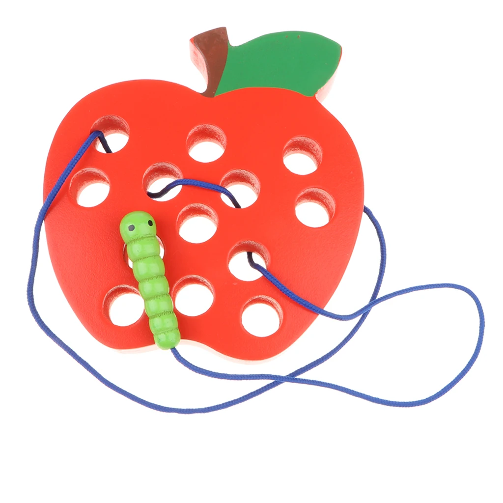 Wooden Apple Lacing Toys for Toddler Kids, Montessori Early Educational Toy, Birthday Xmas Presents