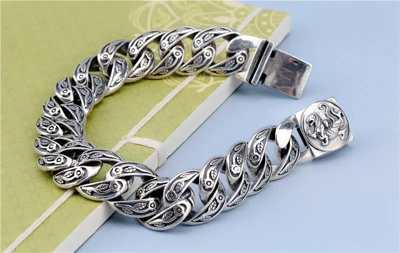 100% Pure s925 Silver Jewelry Trendy White Tiger Man Bracelet Retro Craftsmanship Warding off Evil Spirits Good Luck Couple Gift