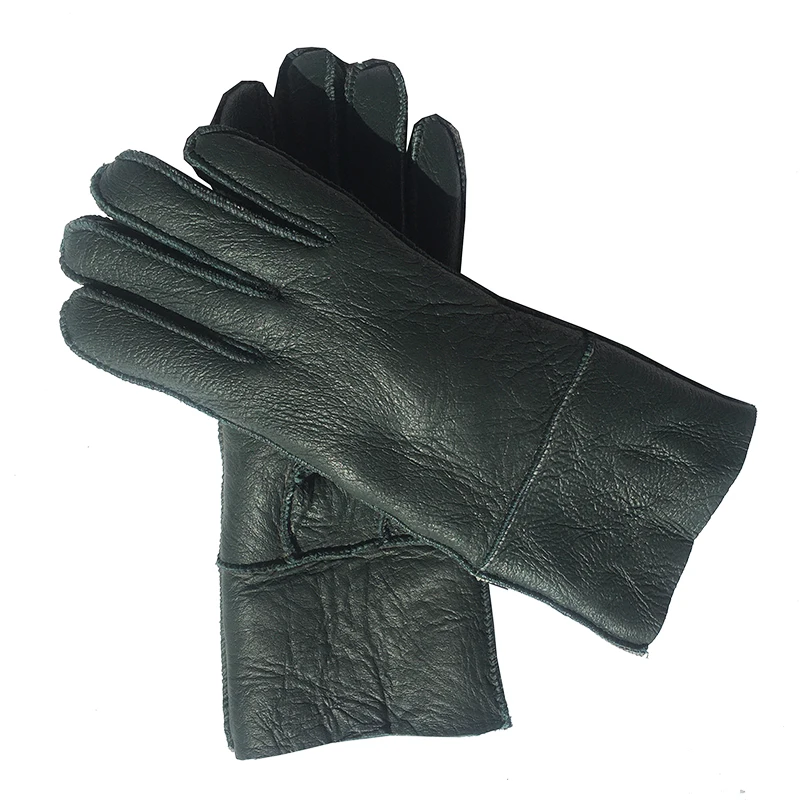 Dark green leather Женские кожаные перчатки, новинка, модные женские перчатки из натуральной овчины, женские теплые зимние перчатки, варежки, утепленные, теплые, 8 цветов - Цвет: Dark green leather