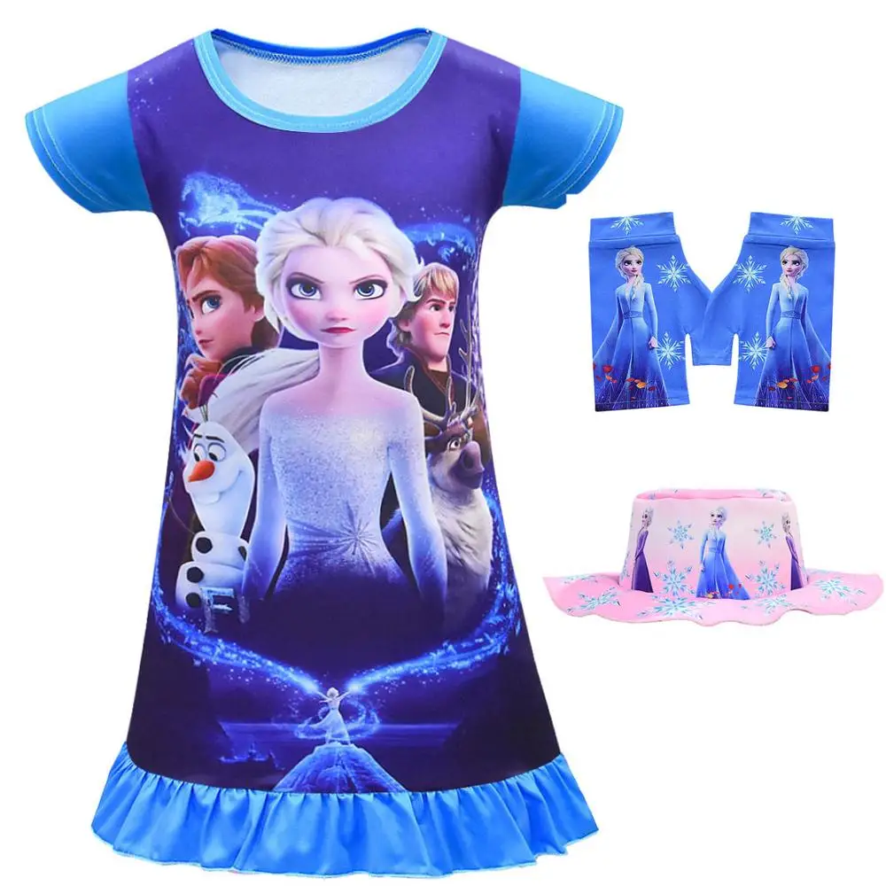 Dark blue3pcs С изображением Анны и Эльзы 2 Хэллоуин Спортивная одежда Карнавальный костюм для девочек, повседневная одежда футболка для девочек Повседневная Спортивная юбка шляпа Перчатки платье для дня рождения на шнуровке - Цвет: Dark blue3pcs