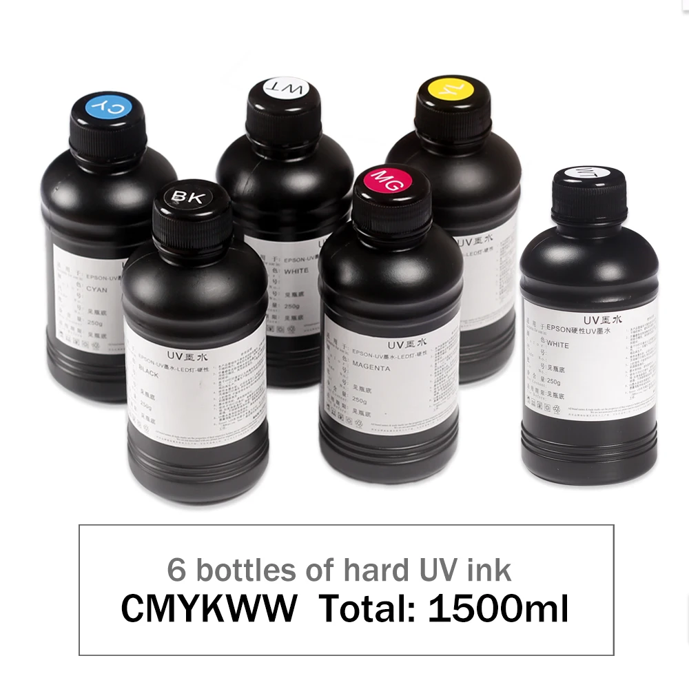 UV Ink 5 bottles 1 set kit 1250ML/2500ML for flatbed printer Used in EPSON DX5 DX7 DX11 TX800 XP600 L1800 L805 R1390 Printhead printer uv ink