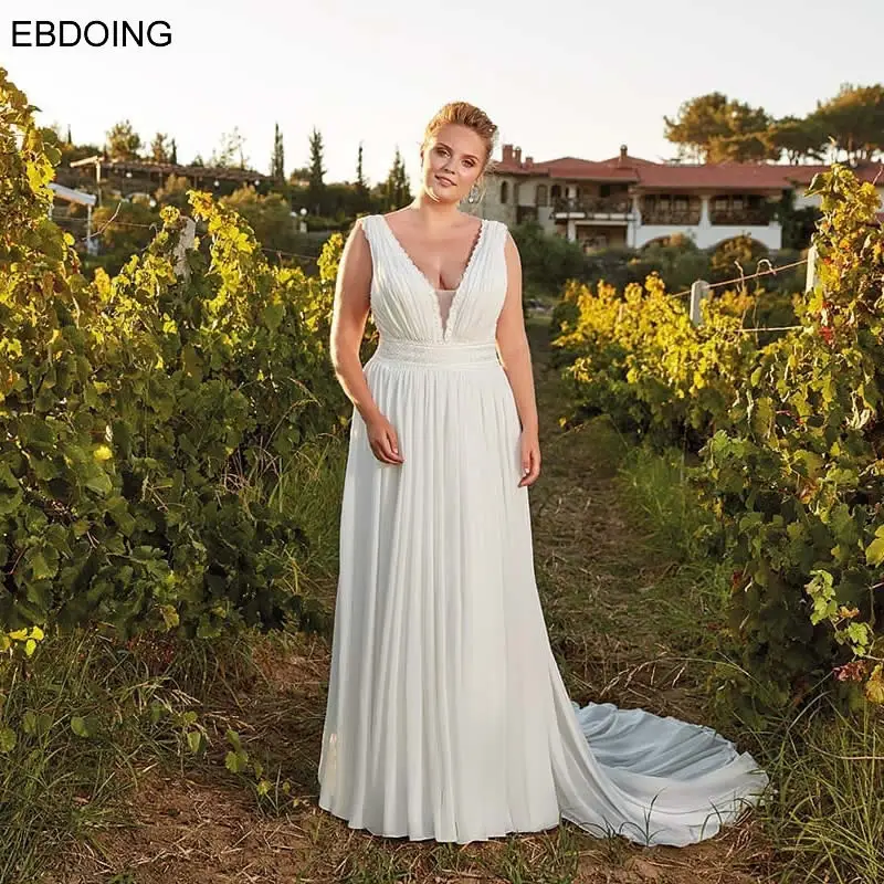 Vestidos De Novia EBDOING ТРАПЕЦИЕВИДНОЕ свадебное платье с глубоким v-образным вырезом, сексуальное платье с глубоким v-образным вырезом на спине, платье для невесты принцессы больших размеров