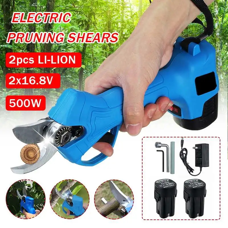 

16.8V Cordless Rechargeable Pruning Shears 500W Li-ion Electric Secateur Branch Garden Pruner Cutter Cutting Tool w/ 2x Battery