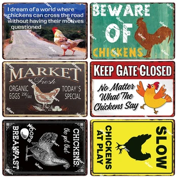

Chickens At Play Metal Plate Tin Sign Plaque Farm Vintage Pub Bar Decor Metal Sign Metal Poster Home Decoration Vintage Poster