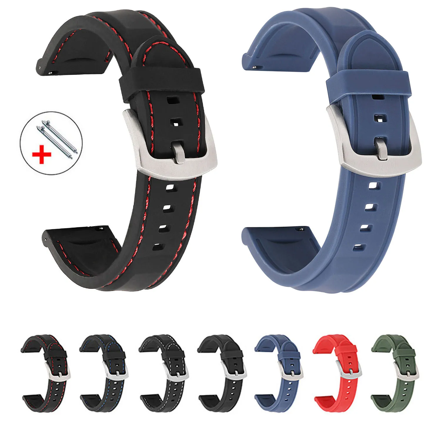 

18mm 20mm 22mm 24mm Silicone Watch Band Quick Release Soft Rubber Smart Watch Strap Replacement Sports Watchband Belt