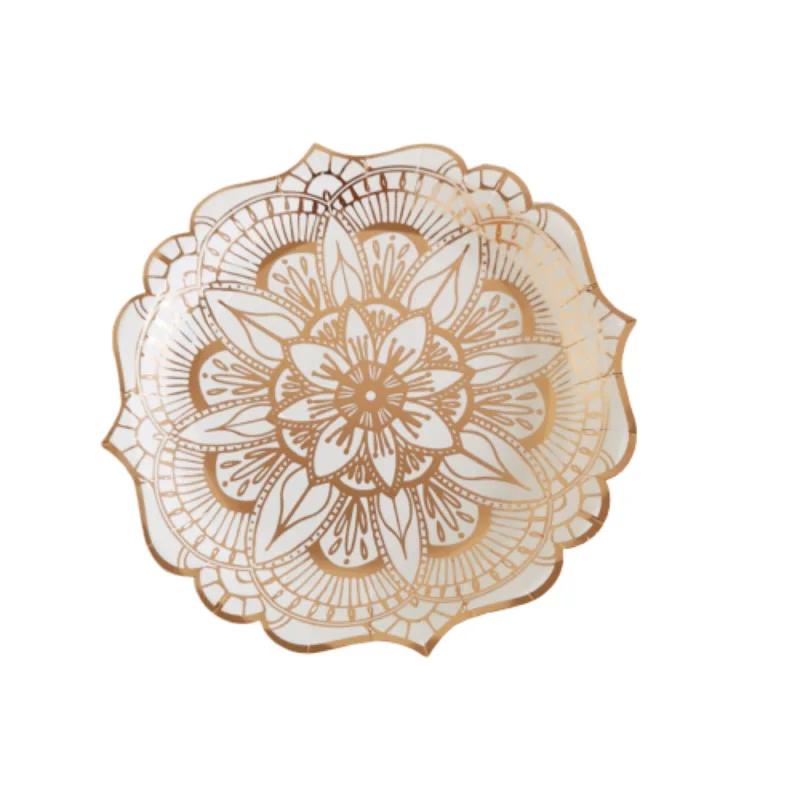 8pcs 7in plate 8 шт., розовое золото, цветок, позолота, бумажная тарелка, одноразовая посуда, чашка, салфетка, соломинка, тарелка для торта, праздничные, свадебные, вечерние принадлежности - Цвет: 8pcs 7in plate