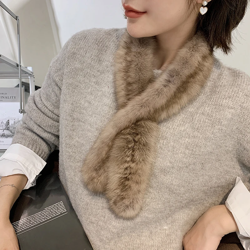 

2020 Highend Quality Women's 100% Real Sable Fur Knitted Scarf Natural Mink Fur Scarves Lady Fashion Winter Wraps Neck warmer