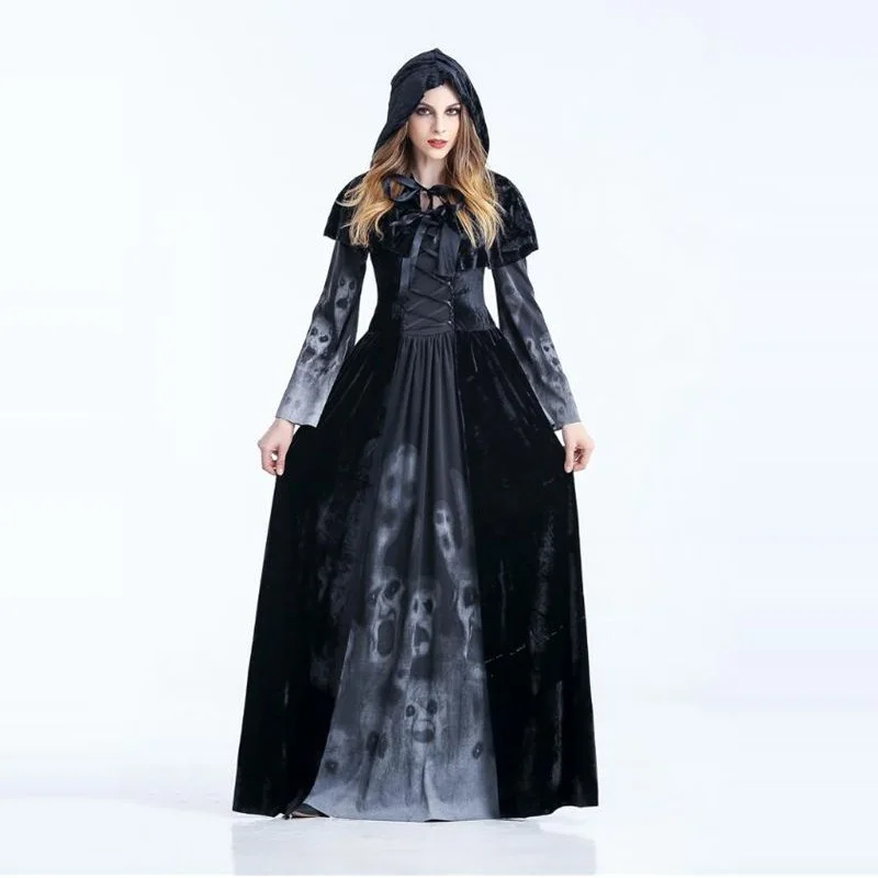 Хэллоуин костюмы толстовка костюм ведьмы женское длинное платье косплей одежда