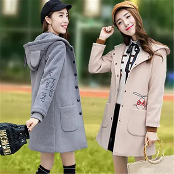 

2020 New Autumn Winter Woolen Jacket Women Long Thick Cotton Hooded Outerwear Female Girls Fashion Wool Coats Outerwear A1306