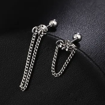 

2020 New Trendy Korean Rear-mounted Chain Stud Earrings Women Earrings Sliver Color Stud Earring for Women Fashion Jewelry