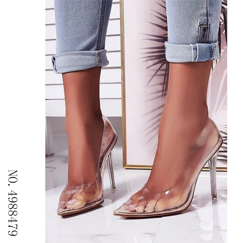 

Big Size 35-42 Women Single Shoes Pumps Slip On Pointed Toe Sandals Pumps Spring Autumn Clear High Heels Dress Wedding Shoes