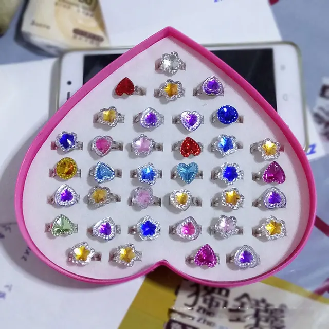 3/6/10pcs Kids Girl Cartoon Makeup Rings Fruit Flower Animal Diamond Shape Ring Finger Jewelry Rings Pretend Play Princess Toys 4