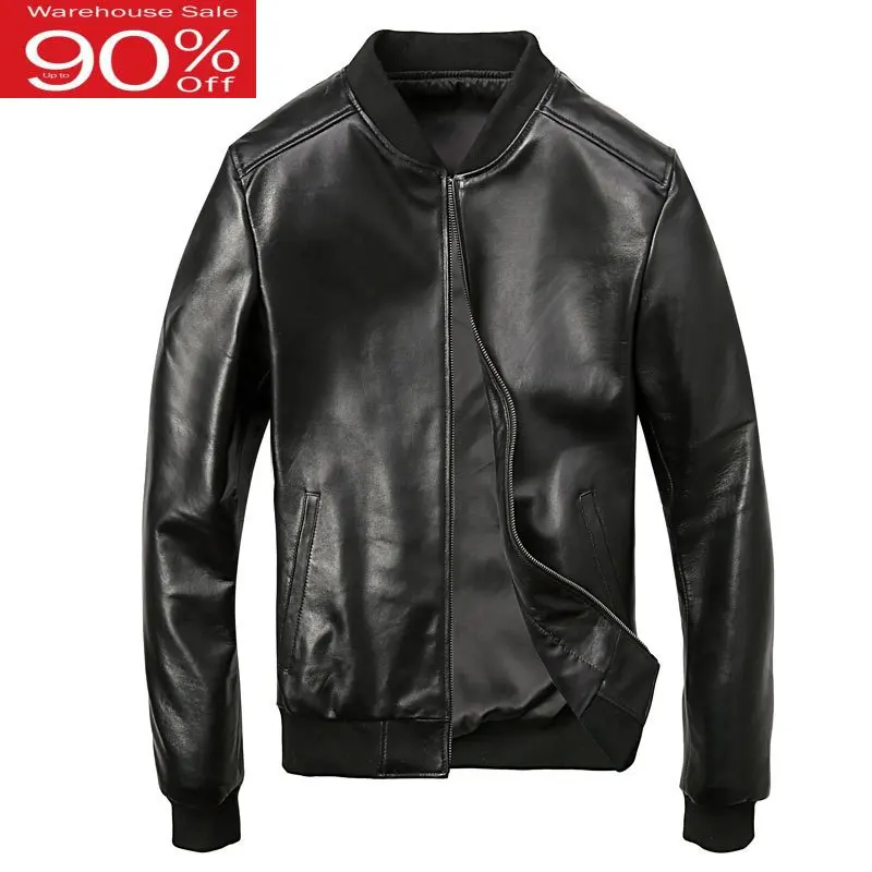 

Men's Sheepskin Winter Genuine Motorcycle For Men Pilot Bomber Jacket Natural Real Leather Male Aviator Coat 2020