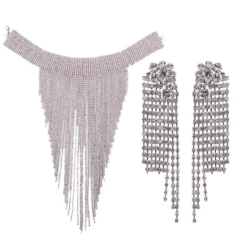 

Zircon Necklace Earring Set Exaggerated Luxury Clavicle Necklace Tassel Necklace Sexy Crystal Necklace