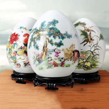 

CHINESE CERAMIC EGG SHAPE FIGURINES+BASE CRAFTS HOME LIVINGROOM TABLE FURNISHING DECORATION HOTEL DESKTOP ACCESSORIES ORNAMENTS