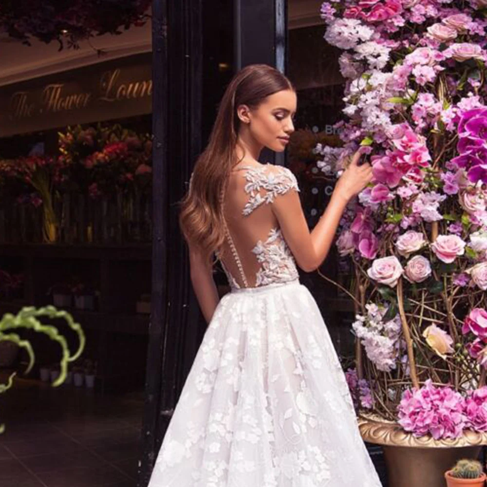 Abito da Sposa трапециевидные Свадебные платья с рукавом-крылышком элегантное Vestido de Novia роскошное белое Тюлевое платье невесты Hochzeitskleid