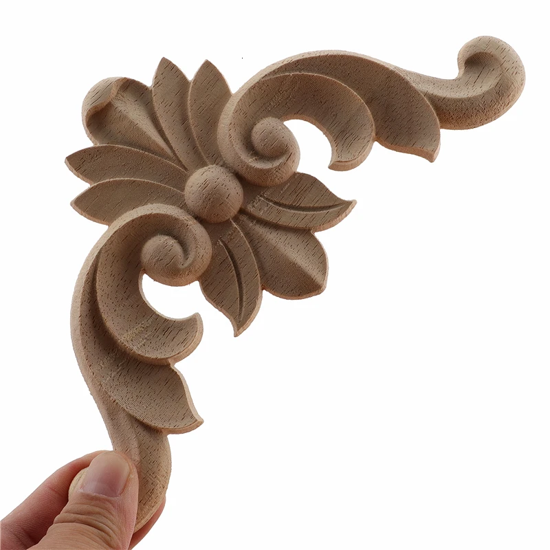 Ornament Crafts RUNBAZEF Wood Applique Onlay Wood Decal Modern Ornamental European Decoration Rose Crown Leaves Wooden Corner Home Figurines