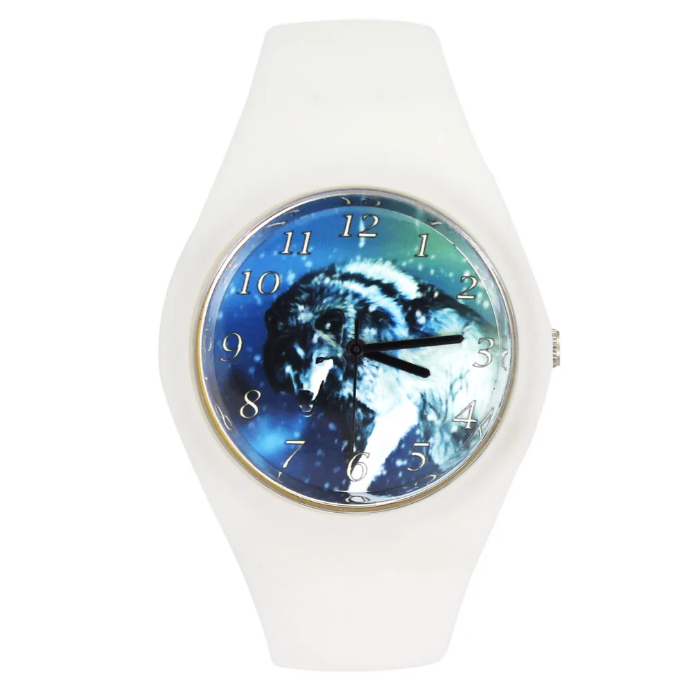 mens digital sports watches Wolf Animal Pattern Women Men Fashion Silicone Band Sport Quartz Wrist Watch best watches for surfing