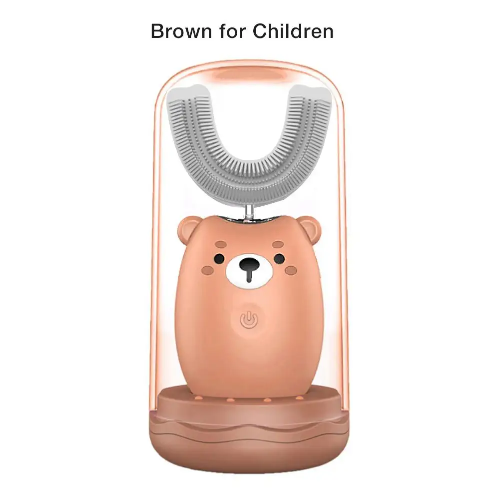 Brown for Children Электрическая зубная щетка для детей 360 градусов u-образная звуковая электрическая зубная щетка силиконовая автоматическая зубная щетка - Цвет: Brown for Children