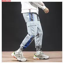 Прямые поставки, мужские японские Лоскутные Длинные брюки в стиле хип-хоп с карманами, мужские повседневные шаровары для бега, осенние мужские уличные штаны