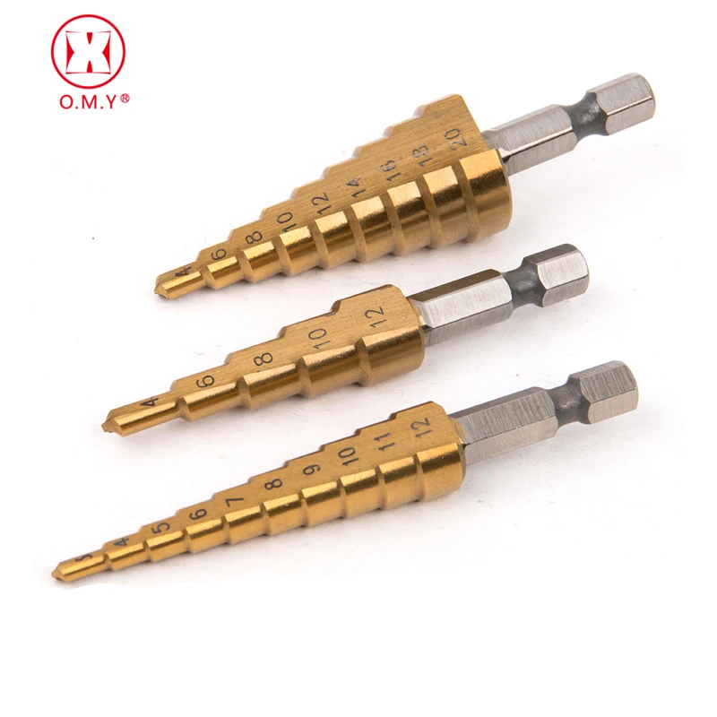 

Step Drill Bit HSS Steel Titanium 3-12mm 4-12mm 4-20mm Step Cone Cut Tools Metal Drill Bit Set Wood Cutters For Woodworking
