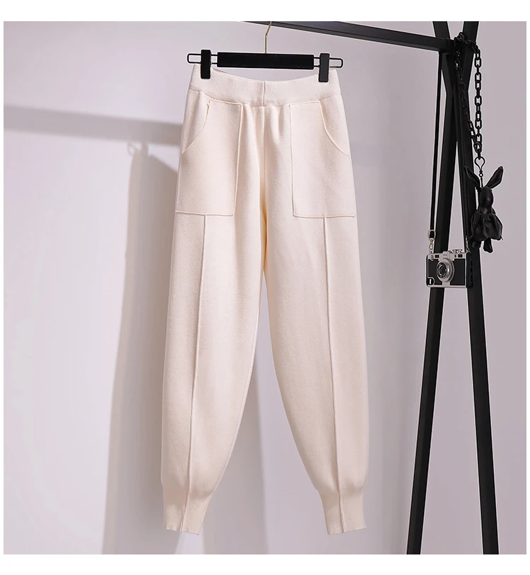 plus size spring autumn winter women clothes vintage skinny ladies high waisted knitted wide-legged pants female K0485