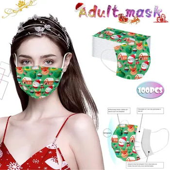 

100pc Disposable Unisex Printed Christmas Soft Masks For Adults 3-layer Masks Mascarillas Adulte Desechable Faster Delivery
