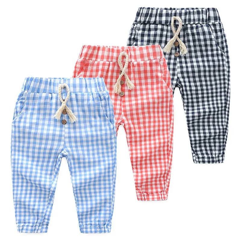 

Katoofely2018 Spring New Style Childrenswear BOY'S Children Plaid shuang ceng sha Cotton Casual Trousers