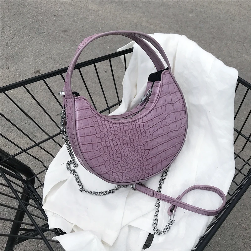

Burminsa Half Round Chain Crossbody Bags For Women Stone Pattern Small Girls Handbags High Quality Female Shoulder Bags 2020