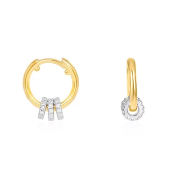 

925 Sterling Silver Yellow Gold Color Toi Et Moi Hoop Earrings with Sliding Circles Pave Zircon Women Fine Party Jewelry