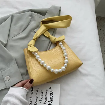 

Small underarm bag handbags 2020 new Korean fashion pearl portable one-shoulder baguette bag handbag women